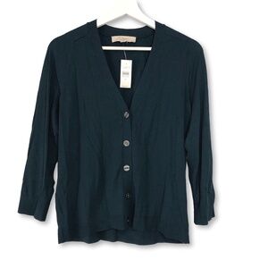 Loft Teal Button Front V Neck 3/4 Sleeve Cardigan Size M
